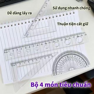 Bộ 4 thước kẻ hoạt hình dễ thương Bộ thước kẻ học sinh Thước tam giác thước đo góc Dụng cụ học tập.