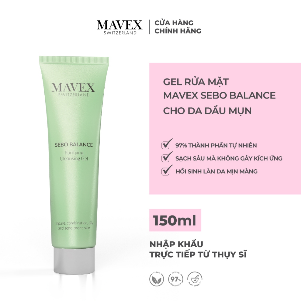 Gel Rửa Mặt Cho Da Dầu Mụn MAVEX Sebo Balance Giúp Điều Tiết Dầu Và Giảm Thâm Mụn 150ml
