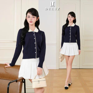 - Áo len cardigan tay dài phối cổ chất len lông thỏ vặn thừng dày cao cấp CD850