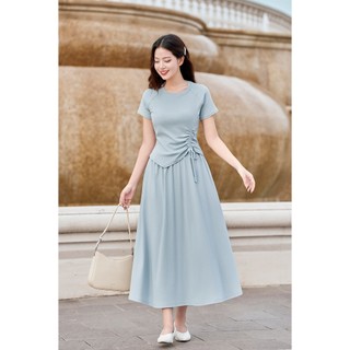Áo Thun Tay Ngắn Rút Chun Phối Chân Váy Xoè Dài Chun Eo VIEN TRAN D61B25H014 D62L25H006