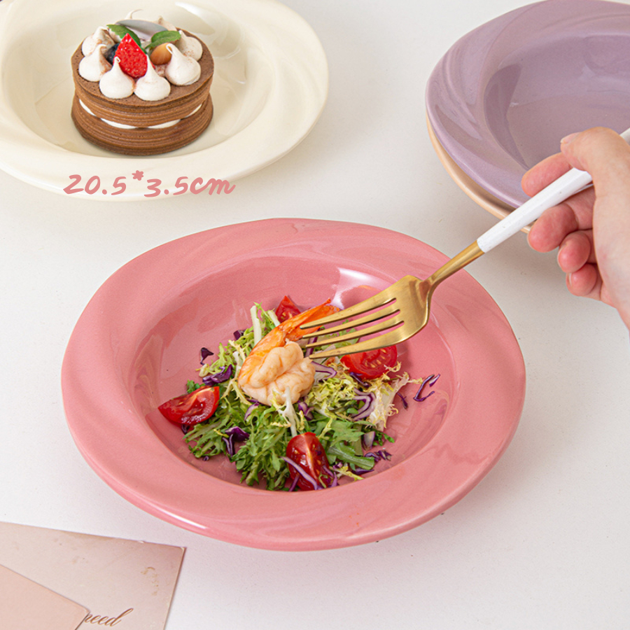 [Bảo Hành Bể Vỡ] Đĩa Sứ Sâu Lòng Phong Cách Châu Âu, Đĩa Tròn Đựng Mỳ Ý Sang Trọng SET006