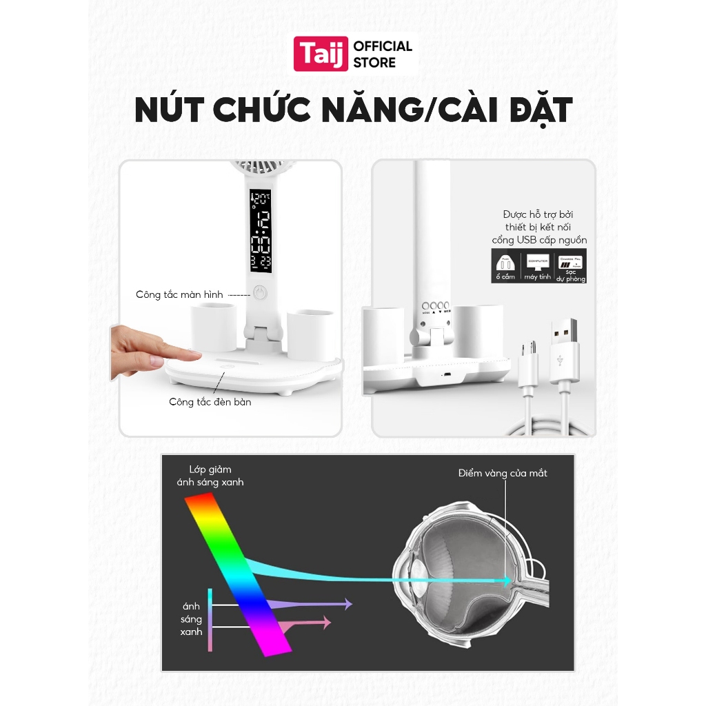 Đèn Học Để Bàn, Đèn Học Chống Cận Cho Bé Có Tích Điện, Có Đèn LED 3 Chế Độ Sáng, 2 Bóng Chéo