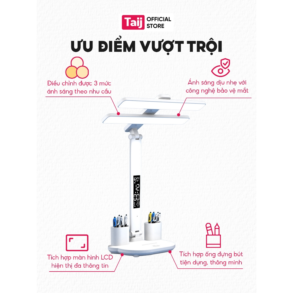 Đèn Học Để Bàn, Đèn Học Chống Cận Cho Bé Có Tích Điện, Có Đèn LED 3 Chế Độ Sáng, 2 Bóng Chéo