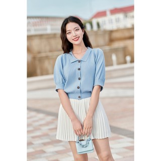 Áo Len Nữ Croptop Cài Cúc,Tay Bồng Vienne Tran O61W25Q007