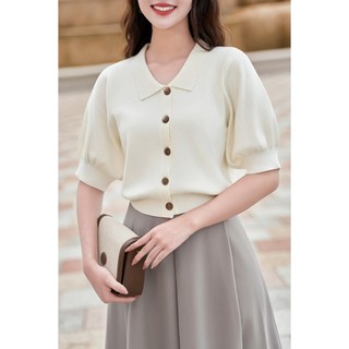 Áo Len Nữ Croptop Cài Cúc,Tay Bồng Vienne Tran O61W25Q007