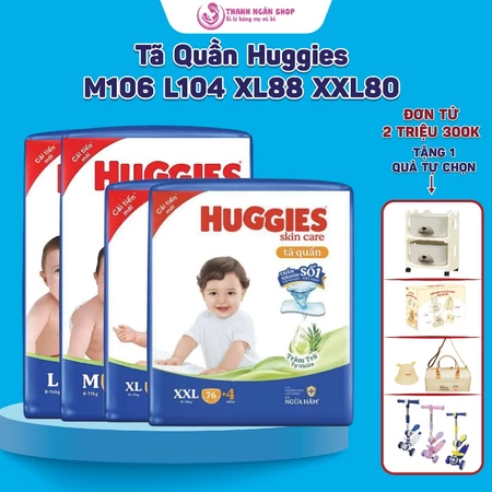 Tã quần Huggies Skincare Mega Jumbo Tràm Trà Tự Nhiên M106/L104/XL88/XXL80/ XXXL22+6