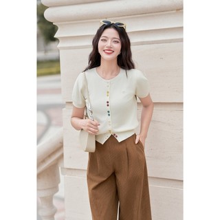 Quần Ống Rộng Dáng Suông Quần Nhung Khoá Sau VIEN TRAN V64W25T001