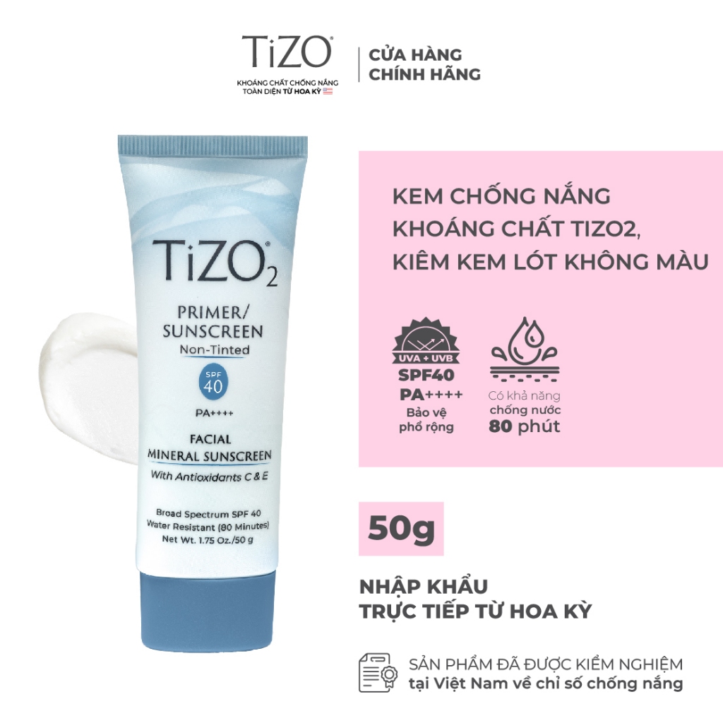Kem chống nắng Tizo2 Primer Sunscreen Non-Tinted SPF40 PA++++ 50g Nâng Tone