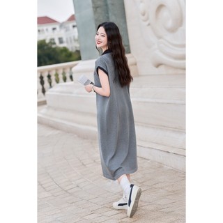 Đầm Thun Cổ Bẻ Vai Chờm Phối Màu Thêu Ngực LeH O63T25Q006