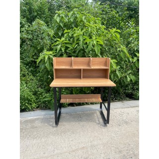 Bàn học kèm giá sách EcoWood, chân sắt chữ U sơn tĩnh điện, mặt gỗ MDF phủ Melamine chống thấm chống xước