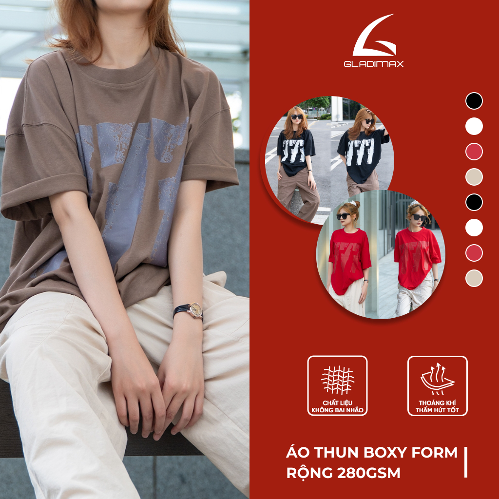 Áo Thun Boxy CT161 Thời Trang Hottrend Gladimax, Áo Thun Nam Nữ Form Rộng Chất Cotton 280GSM Cao Cấp