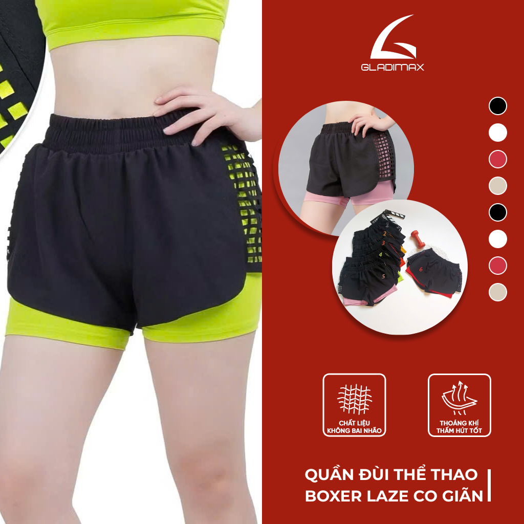 Quần thể thao GLADIMAX Boxer Laze, Quần Đùi Thể Thao Nữ Thấm Hút Mồ Hôi Thoáng Khí Tạo Cảm Giác Thoải Mái