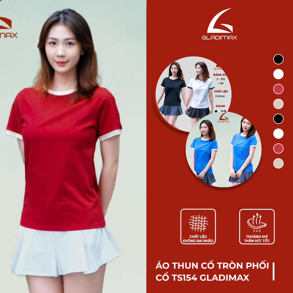 Áo Thun Thể Thao Nữ TS154 Thời Trang Hottrend Gladimax, Áo Thun Cổ Tròn Sợi Bông Mỹ Cao Cấp Cá Tính Thoải Mái