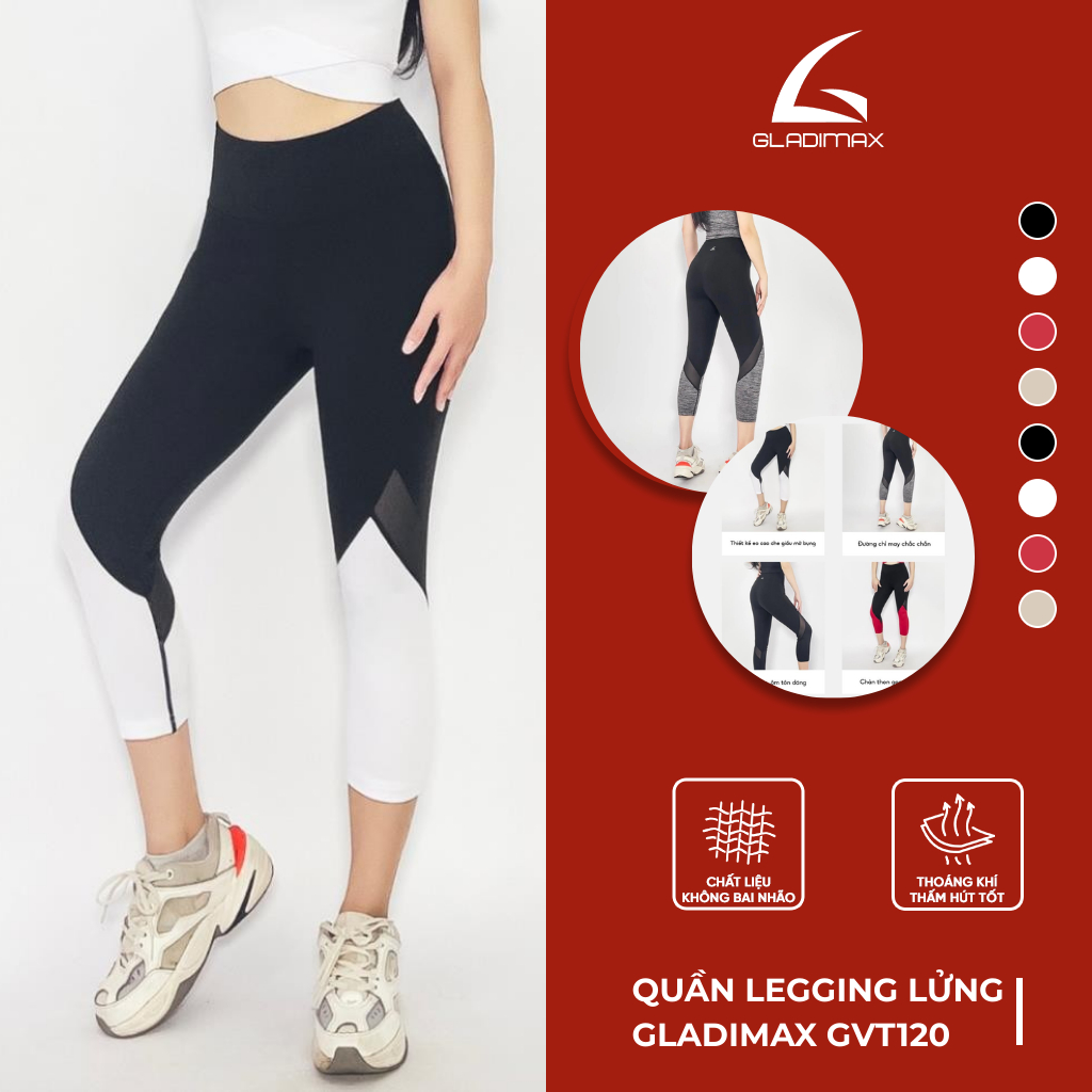 Quần Legging Nữ GVT120 Thời Trang Hottrend Gladimax, Quần Thể Thao Legging Cạp Cao Nâng Vòng 3 Phối Màu Tôn Dáng