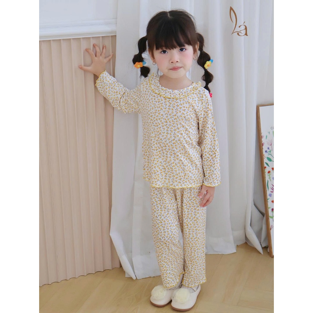 Đồ dài tay bé gái 95% sợi sồi Modal Ice Cool Lá Homewear A321, pijama cho bé hoa nhí cổ bèo xinh xắn