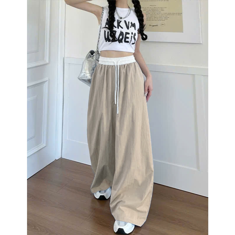 Quần Ống Rộng Nữ Vải Dù Đẹp Cạp Phối Trắng Mix Đồ Nhiều Pong Cách Thời Trang Tôn Eo Che Khuyết Điểm