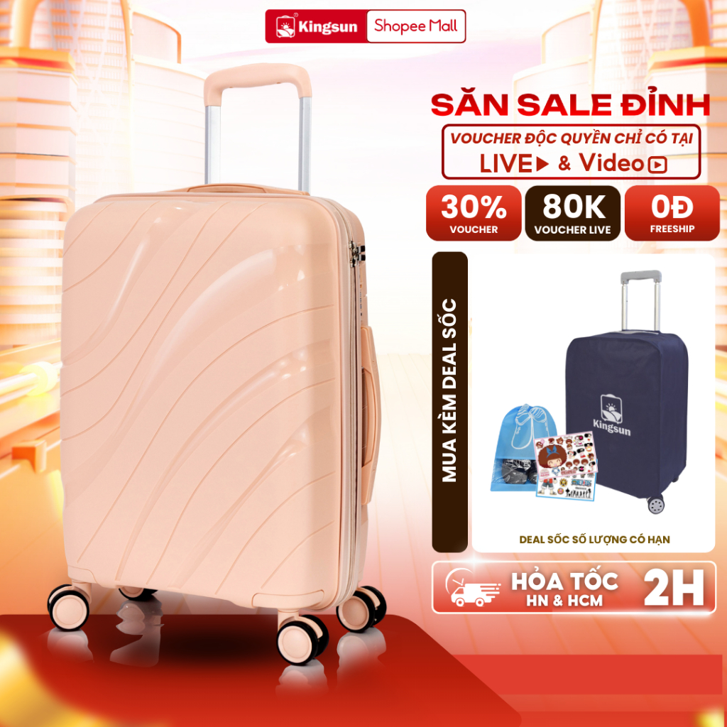 Vali kéo Du Lịch Nhựa PP02 Kingsun Cao Cấp Chống Va Đập Size 20/24 khóa hải quan TSA Bảo Hành 5 Năm