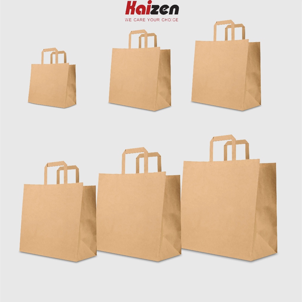 Set 50 Túi giấy Kraft Nâu Quai Dẹt đựng đồ size to
