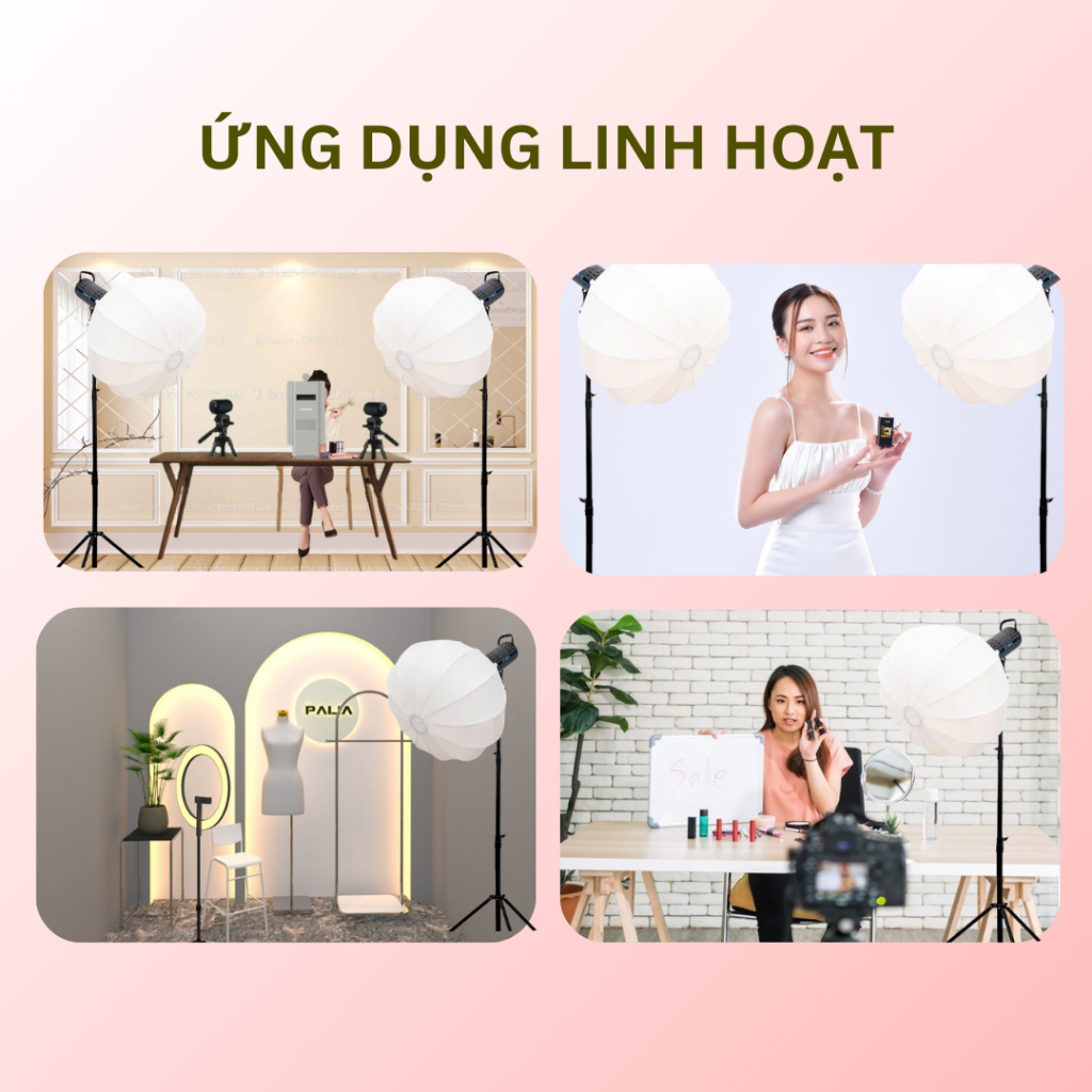 Đèn Livestream, Bộ Đèn Studio Softbox Hình Cầu Công Suất Lớn 3 Màu Ánh Sáng - Hỗ Trợ Livestream, Quay Video, Chụp Ảnh
