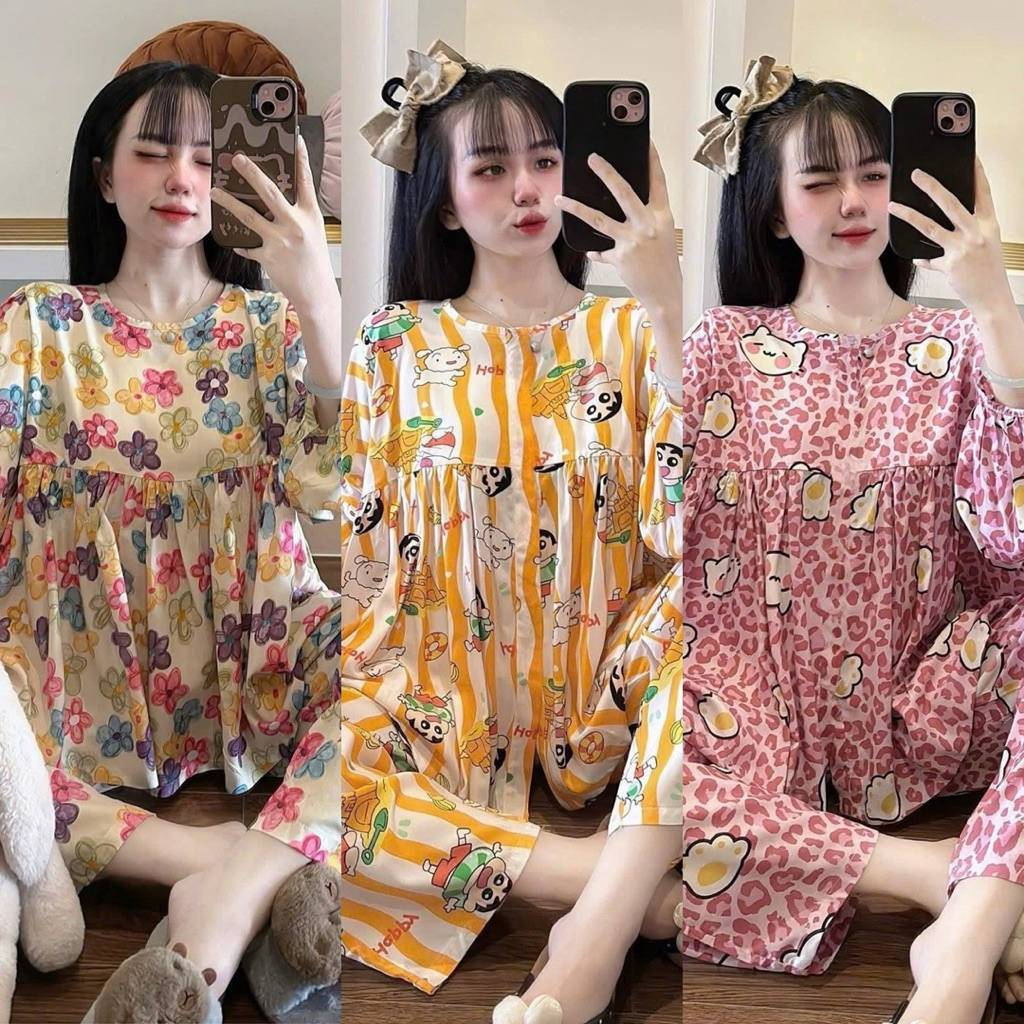 Set Bộ BabyDoll Tole Lanh Siêu Mát Tay Dài Quần Dài - HN CLOSET