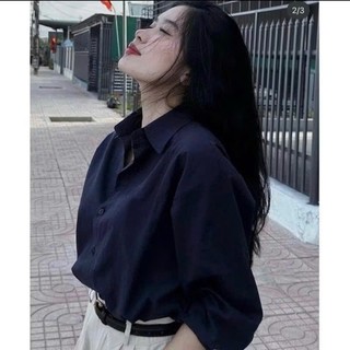 Áo Sơ mi nữ màu xanh than dài tay 247store áo sơ mi đi làm đi học