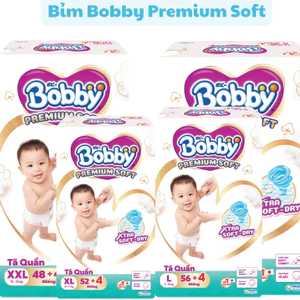 Tã Bỉm Quần Bobby Premium Soft Cộng Miếng Phiên Bản Cải Tiến Thế Hệ Mới Thấm hút tốt hơn Size M60/L52/XL46/XXL42
