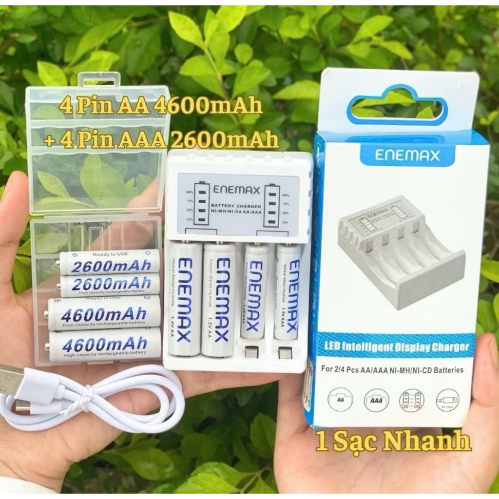 Bộ Sạc Nhanh Enemax  gồm 1 sạc nhanh +4 Pin AA 4600mAh + 4 Pin AAA 2600mAh