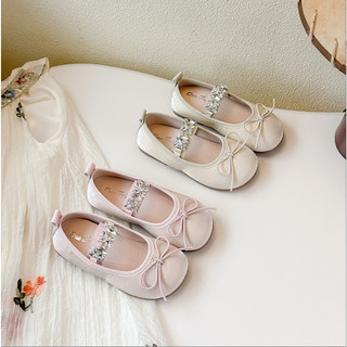 Sz 23-27 Giày Búp Bê Nơ Quai Chun ĐÍnh Đá Style Công Chúa Cho Bé Gái Từ 2-4 Tuổi K117
