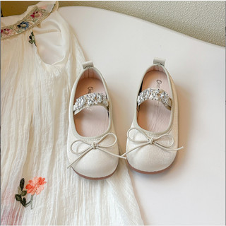 Sz 23-27 Giày Búp Bê Nơ Quai Chun ĐÍnh Đá Style Công Chúa Cho Bé Gái Từ 2-4 Tuổi K117