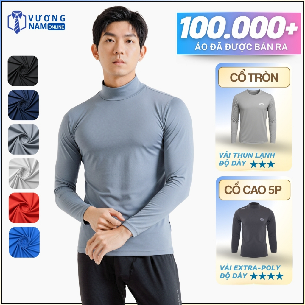 Áo giữ nhiệt nam Thu Đông cổ cao 3 phân chất thun lạnh co giãn tốt VNO124