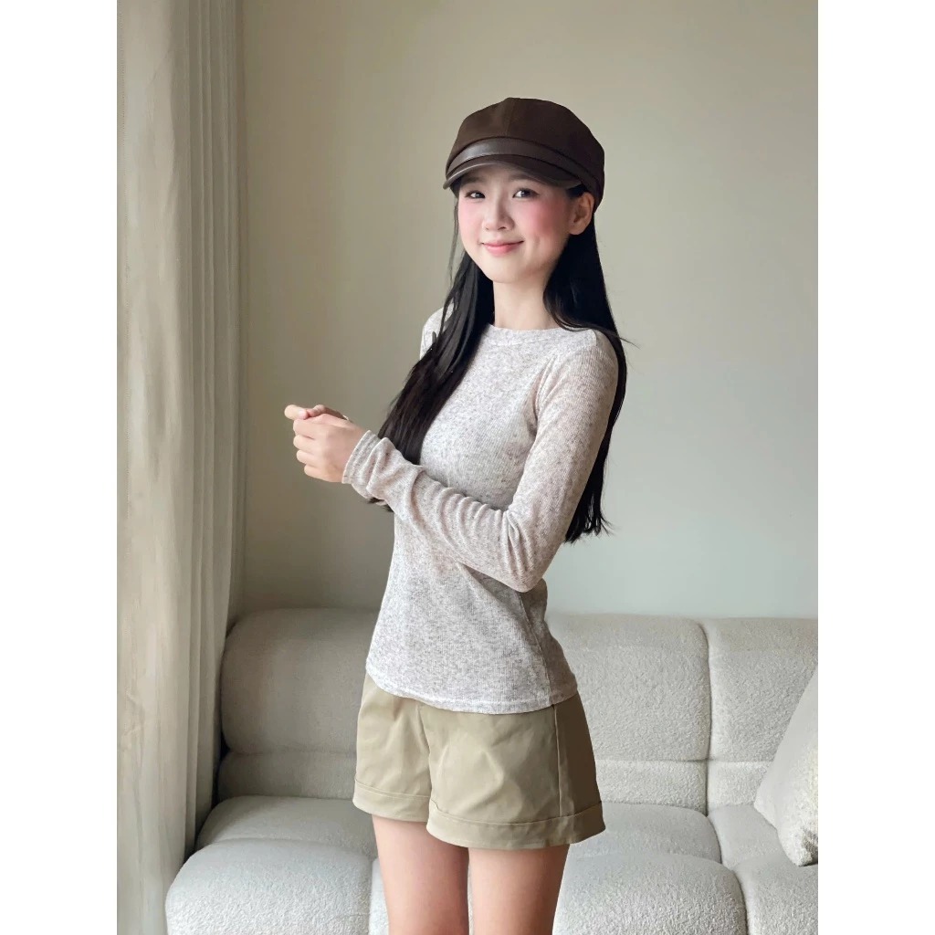 Áo thun thu đông cổ tròn chất len dệt Miha Studio