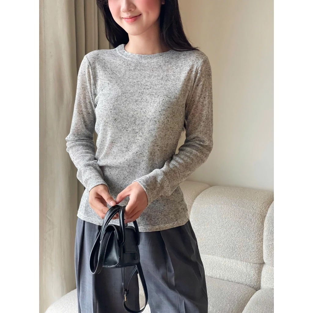 Áo thun thu đông cổ tròn chất len dệt Miha Studio