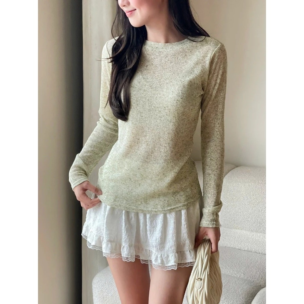 Áo thun thu đông cổ tròn chất len dệt Miha Studio