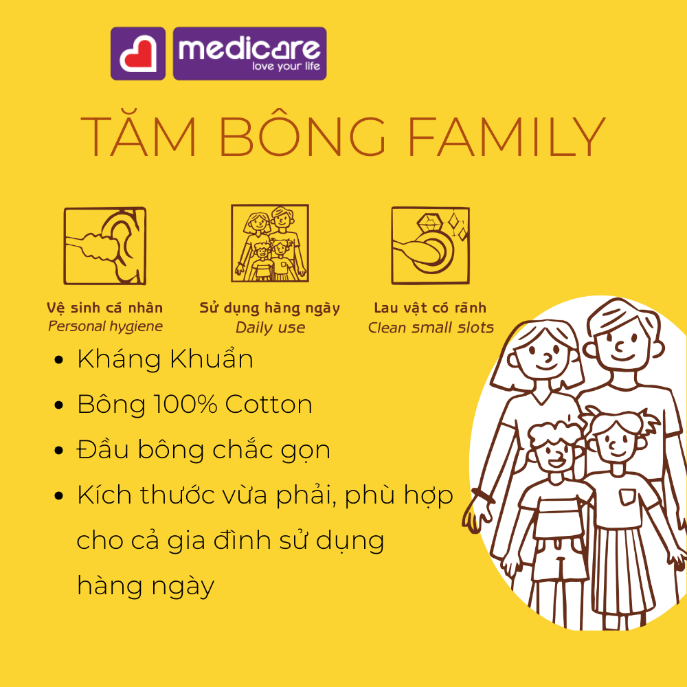 Tăm bông MEDiCARE Family 200 cây