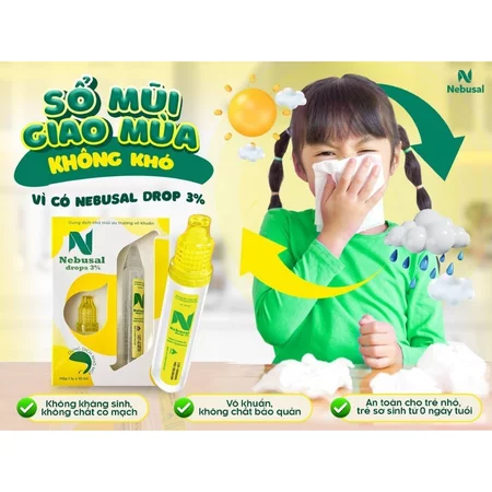 Nuớc muối Nhỏ Mũi Ưu trương Nebusal Drop 3% Giảm Nghẹt Mũi Sổ Mũi Cho Trẻ Em Và Người Lớn