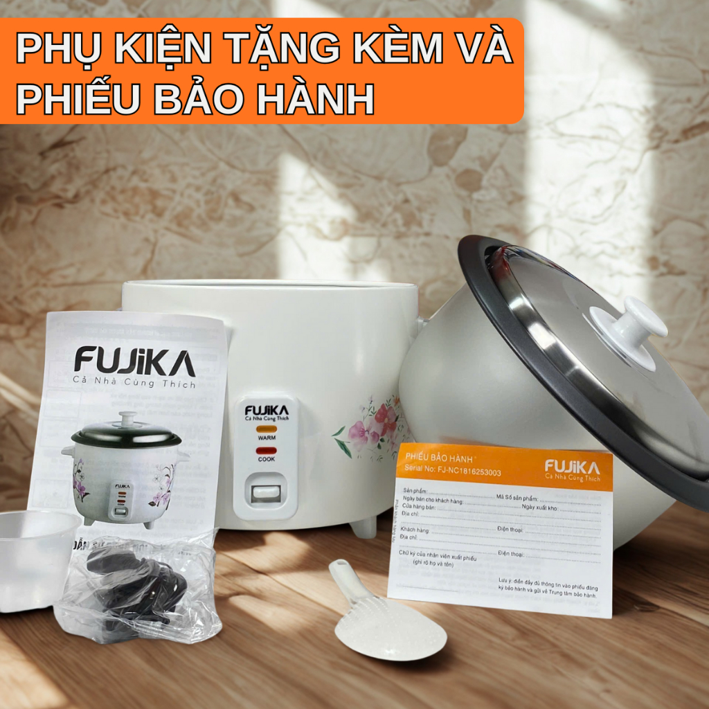 Nồi cơm điện nắp rời Fujika dung tích 1L-1,8L lòng nồi chống dính 3 lớp, nắp rời dễ dàng vệ sinh