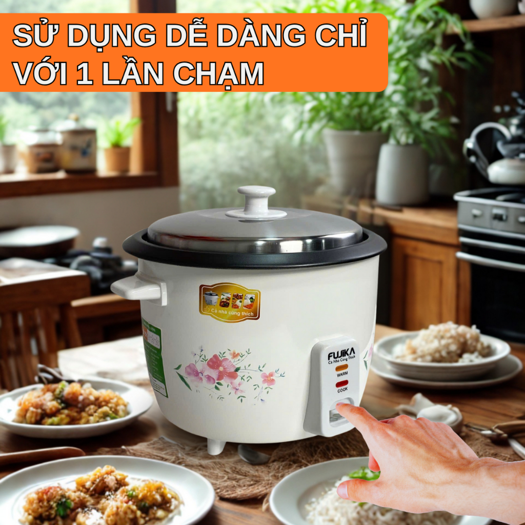 Nồi cơm điện nắp rời Fujika dung tích 1L-1,8L lòng nồi chống dính 3 lớp, nắp rời dễ dàng vệ sinh