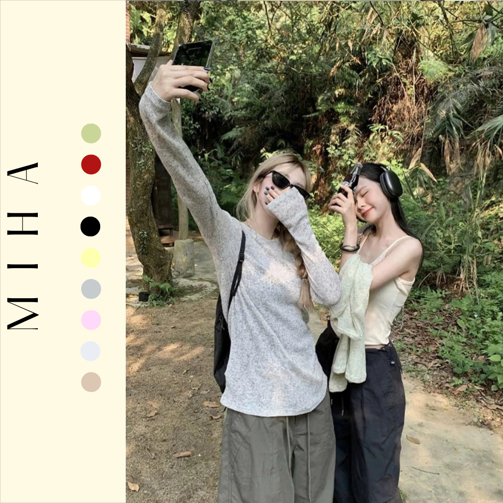 Áo thun thu đông cổ tròn chất len dệt Miha Studio