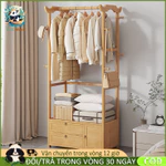 【Bảo hành trọn đời】Tủ quần áo gỗ tre có móc treo Kệ để đồ có ngăn kéo Đa chức năng Vintage decor phòng đẹp — ảnh 1