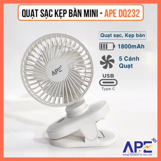 Quạt Kẹp Bàn Sạc Mini APE DQ232 – Pin 1800mAh, 4 Tốc Độ Gió, Xoay 720°, Sạc Type-C, Để Bàn Siêu Êm