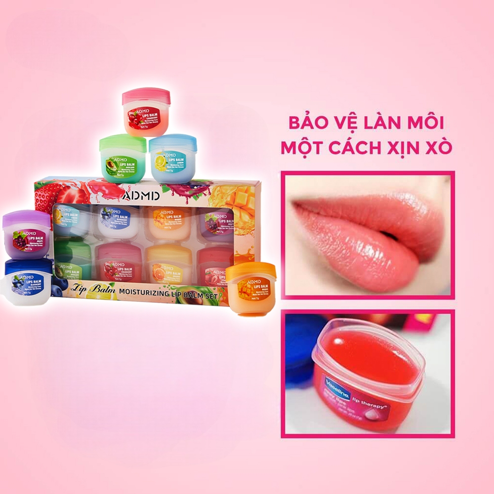 COMBO 8 HỘP Sáp Dưỡng Ẩm Môi và Toàn Thân Vaseline ADMD hương Trái Cây Dịu Ngọt, Son Dưỡng Hồng Môi, Nứt Nẻ Thâm Môi