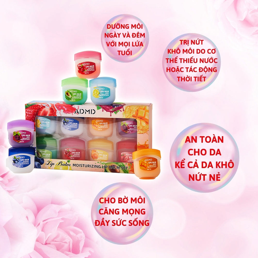 COMBO 8 HỘP Sáp Dưỡng Ẩm Môi và Toàn Thân Vaseline ADMD hương Trái Cây Dịu Ngọt, Son Dưỡng Hồng Môi, Nứt Nẻ Thâm Môi