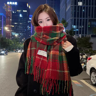 Khăn Choàng Đỏ Giáng Sinh Cho Nam Nữ Mùa Đông Kẻ Caro Chât Dạ Len K06