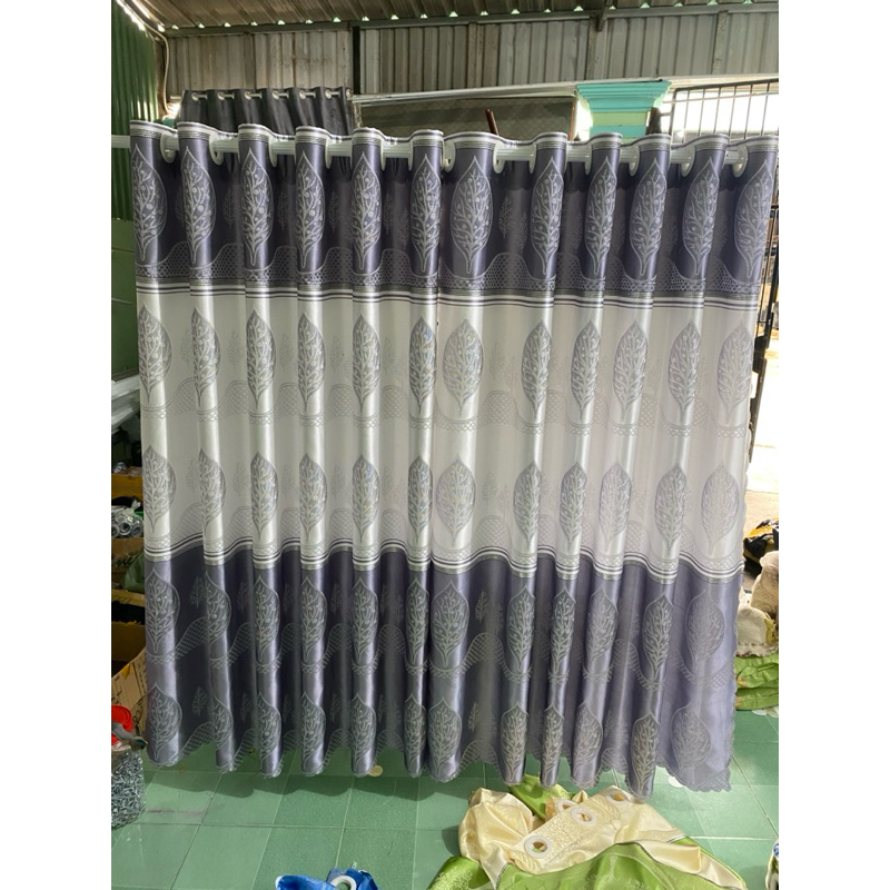 Gấm hoa văn màu tím phôi trắng , giá của 1 tấm rèm căng thẳng ( chua bao gồm thanh treo) vải polyster 2 lớp cản nắng 70%