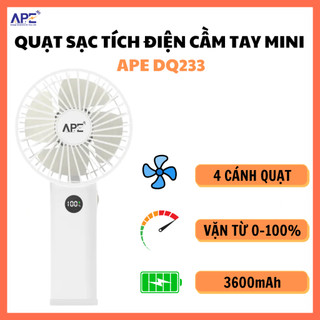 Quạt Sạc Cầm Tay Mini APE DQ233 – 3600mAh, Điều Chỉnh Tốc Độ, Đèn Ngủ LED, Sạc Nhanh TypeC