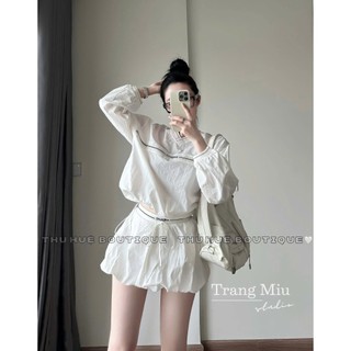 Set Bộ Gió Thể Thao Nữ Áo Dài tay Kèm Quần Sooc QCCC Cao Cấpa