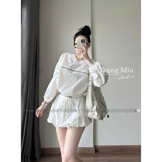 Set Bộ Gió Thể Thao Nữ Áo Dài tay Kèm Quần Sooc QCCC Cao Cấpa