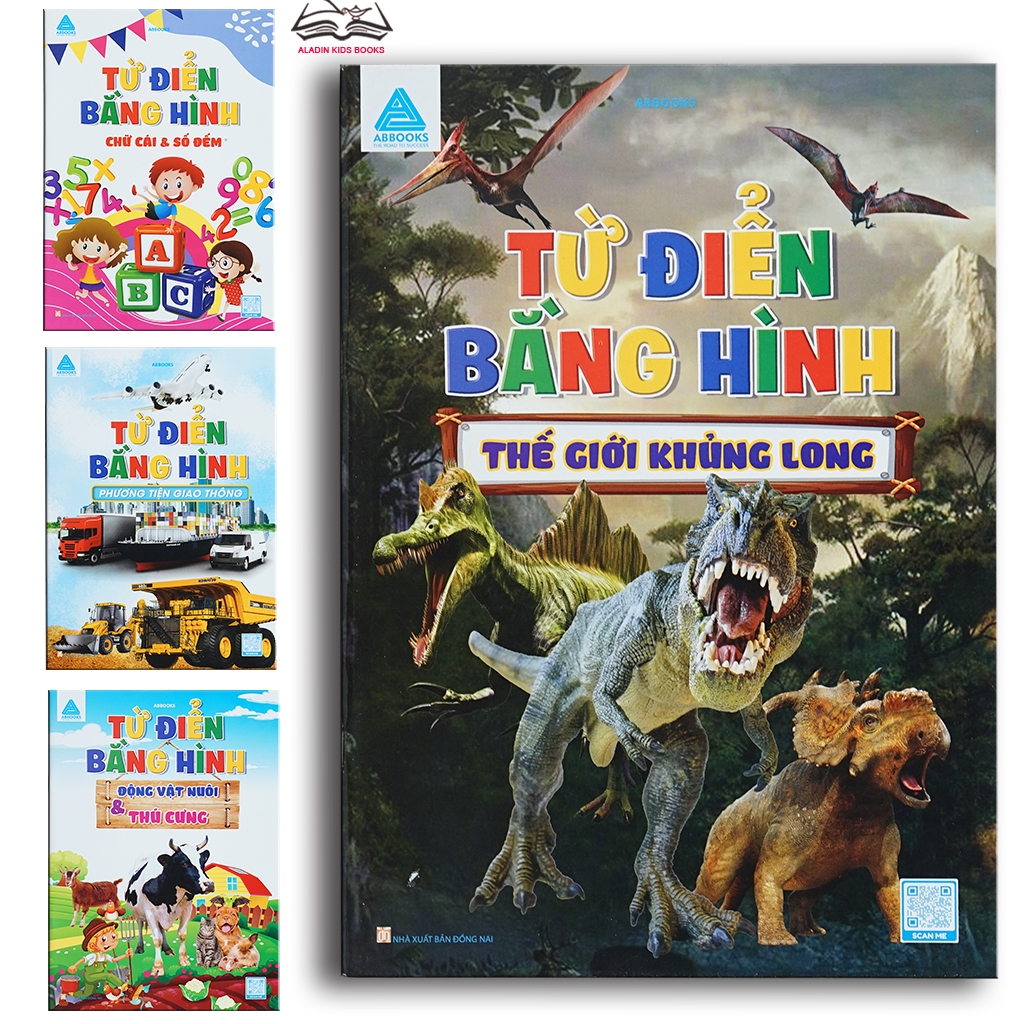 Sách-Bộ 4 Quyển Từ Điển Bằng Hình Cho Bé – Khủng Long, Chữ Cái Số Đếm, Giao Thông, Động Vật