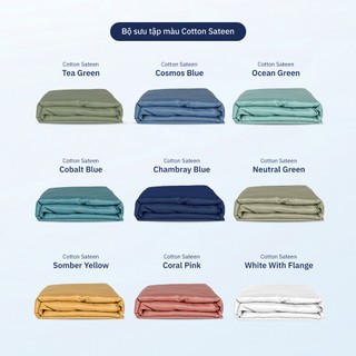 Vỏ Ga Nệm Cotton Sateen 100% 300TC Ru9 | Thoáng Mát Mềm Mịn | Màu Trơn Bo Chun | 6 Size