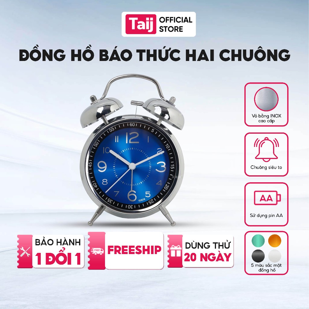 Đồng Hồ Báo Thức Hai Chuông To Kiểu Dáng Cổ Điển Vỏ Inox Mặt Kính Siêu Bền Đồng Hồ Decor
